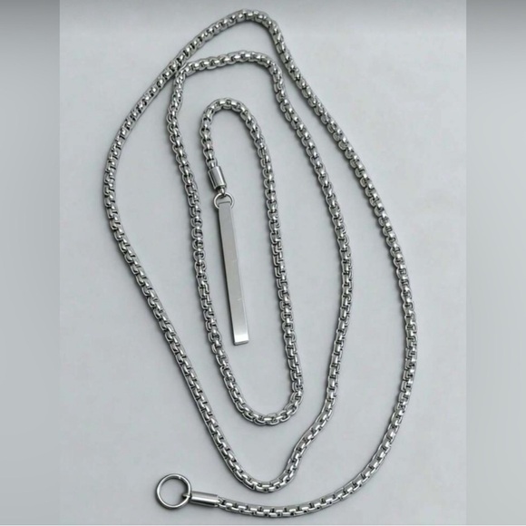 Silver Plated Stainless Steel Lariat Necklace Stainless Steel Long Drop Necklace - Picture 4 of 4